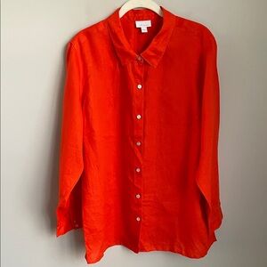 J Jill Love Linen Orange Long Sleeve Button Up Blouse Size XL